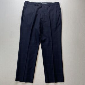 Vitale Barberis Canonico 36x30 Navy Blue Windowpane Wool Mens Dress‎ Pants